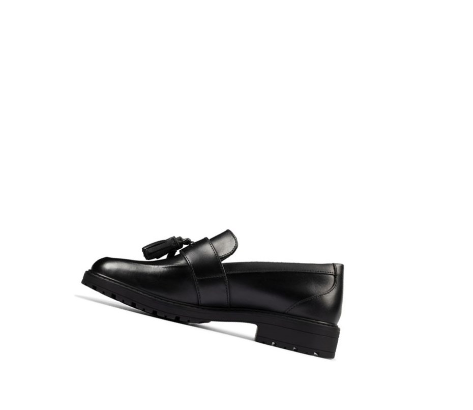 Chaussures Slip On Clarks Loxham Cuir Fille Noir | GCUZ84370