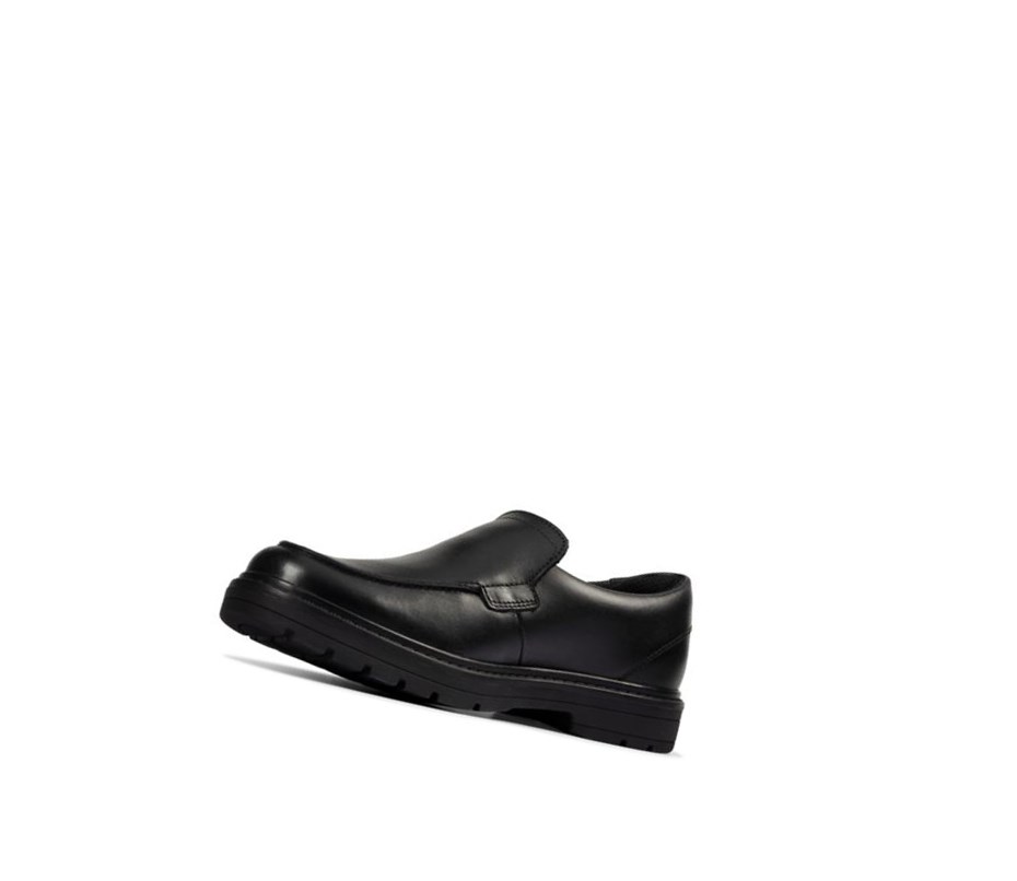 Chaussures Slip On Clarks Loxham Grove Cuir Garcon Noir | EZLT36278