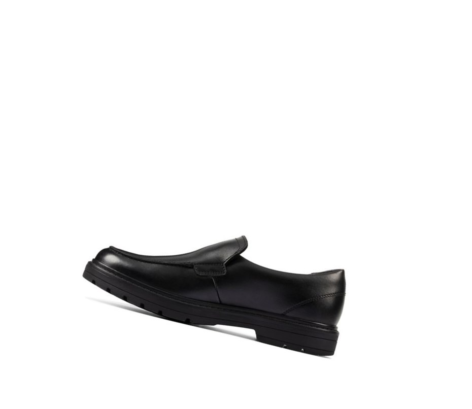 Chaussures Slip On Clarks Loxham Grove Cuir Garcon Noir | EZLT36278