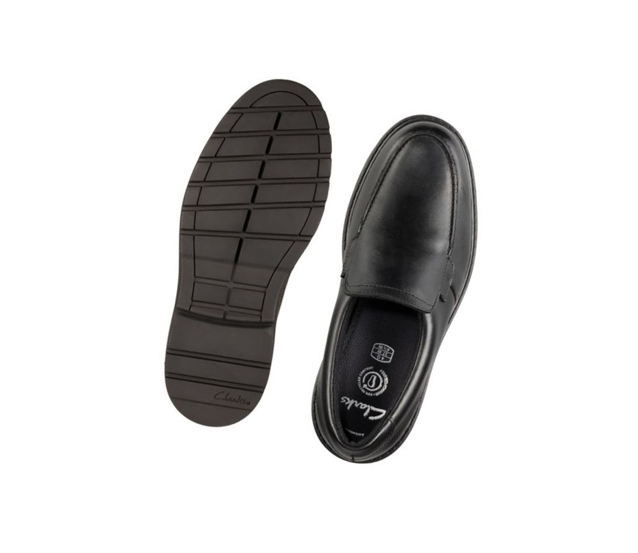 Chaussures Slip On Clarks Loxham Grove Cuir Garcon Noir | EZLT36278