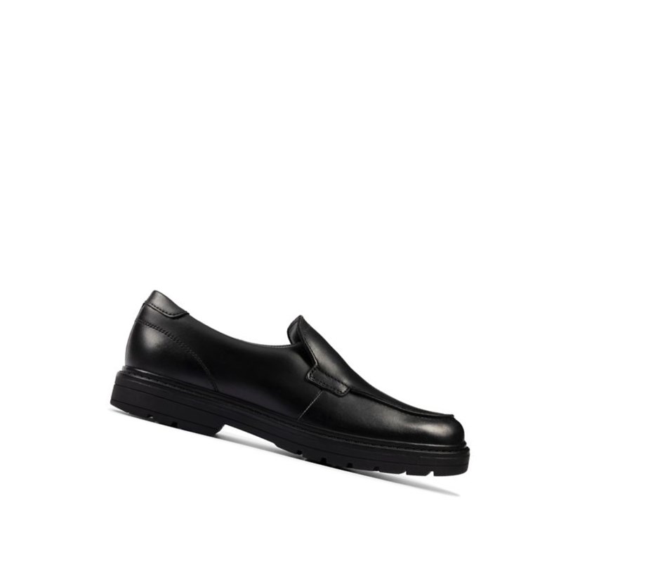 Chaussures Slip On Clarks Loxham Grove Cuir Garcon Noir | EZLT36278