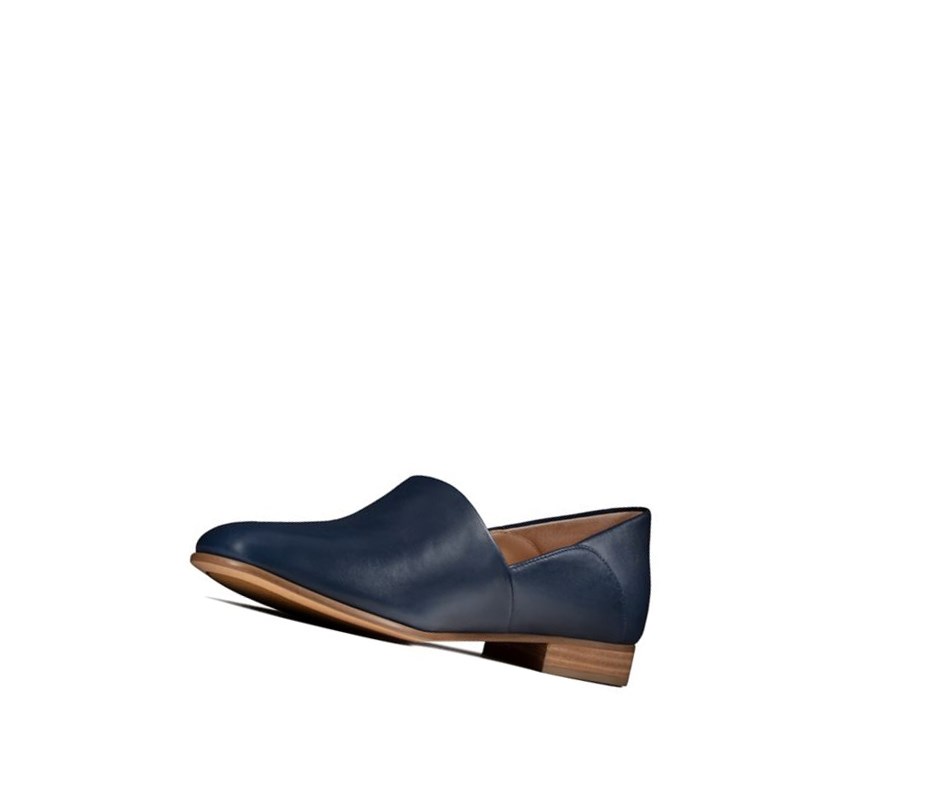 Chaussures Slip On Clarks Pure Tone Cuir Femme Bleu Marine | BYWN87234