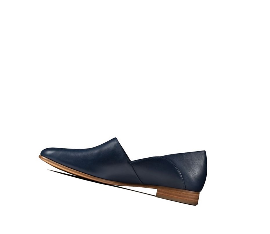 Chaussures Slip On Clarks Pure Tone Cuir Femme Bleu Marine | BYWN87234