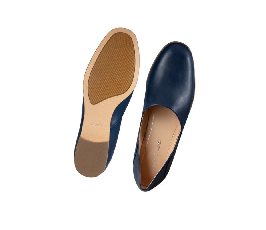 Chaussures Slip On Clarks Pure Tone Cuir Femme Bleu Marine | BYWN87234