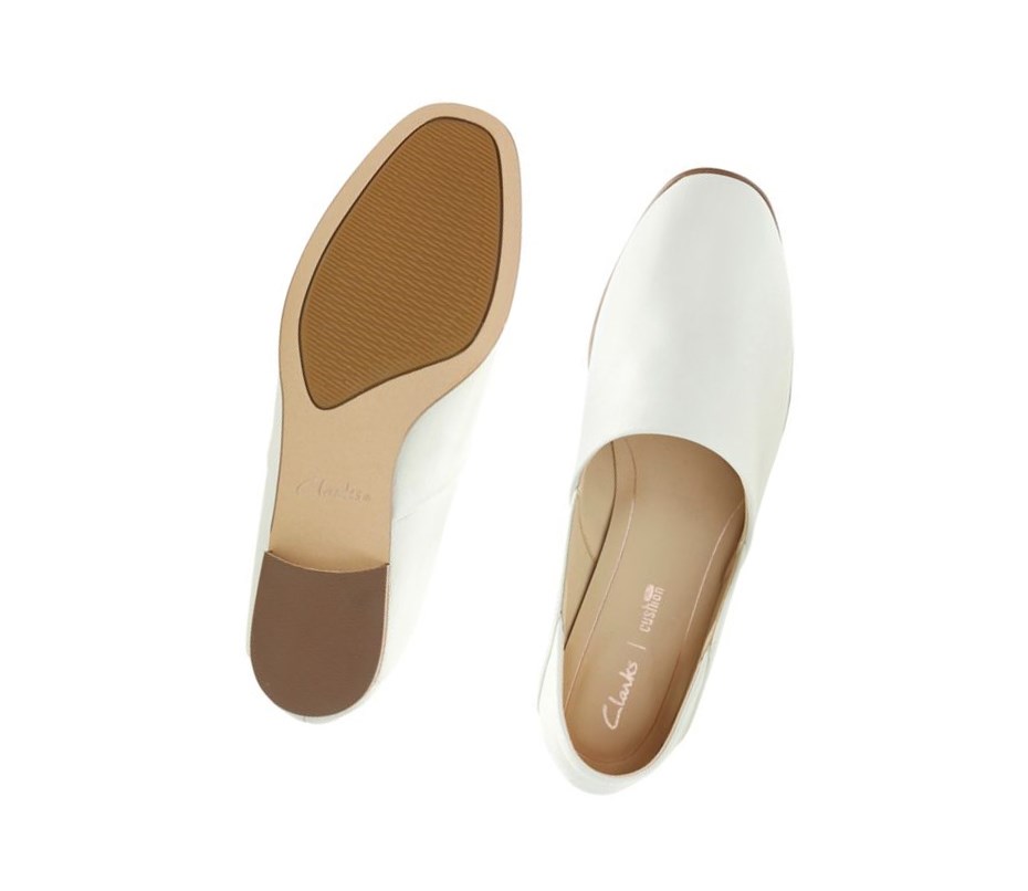 Chaussures Slip On Clarks Pure Tone Cuir Femme Blanche | IQSH52193