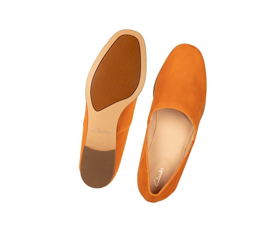 Chaussures Slip On Clarks Pure Tone Daim Larges Fit Femme Orange | ELAT43892