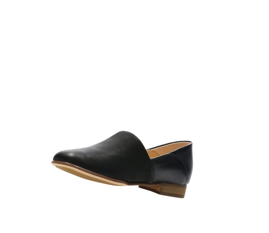 Chaussures Slip On Clarks Pure Tone Slip On Cuir Larges Fit Femme Noir | JPMN01963