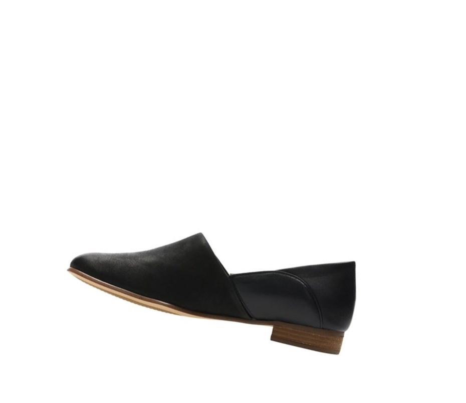 Chaussures Slip On Clarks Pure Tone Slip On Cuir Larges Fit Femme Noir | JPMN01963