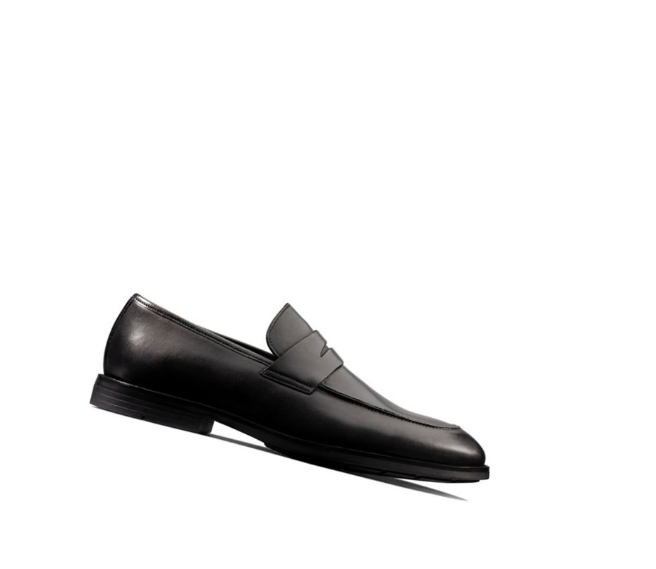 Chaussures Slip On Clarks Ronnie Step Cuir Homme Noir | VZGQ14807