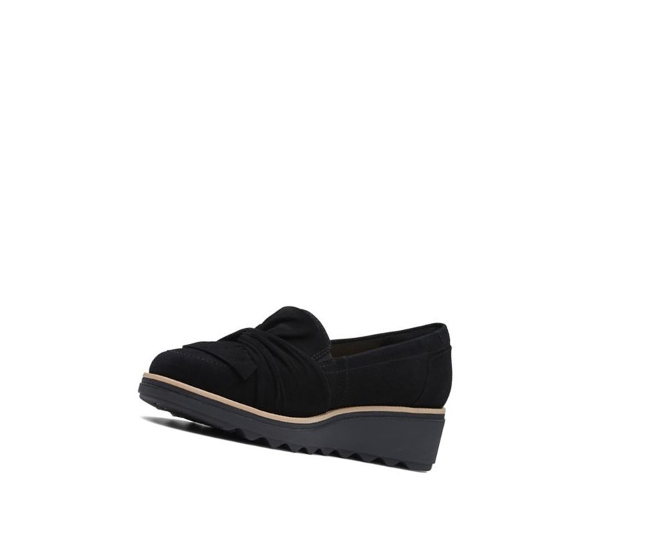 Chaussures Slip On Clarks Sharon Dasher Daim Larges Fit Femme Noir | RMPX76340