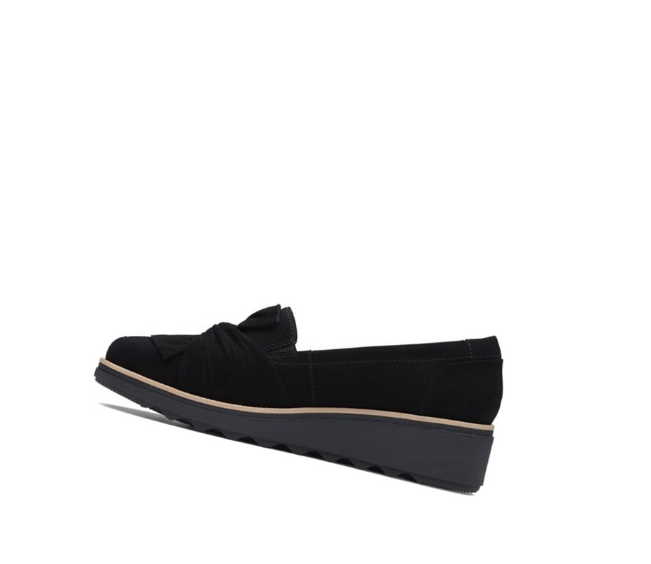 Chaussures Slip On Clarks Sharon Dasher Daim Larges Fit Femme Noir | RMPX76340