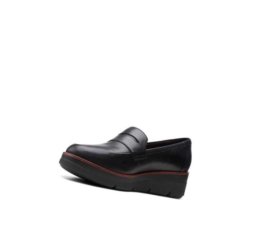 Chaussures Slip On Clarks Shaylin Step Cuir Larges Fit Femme Noir | PMOQ29354