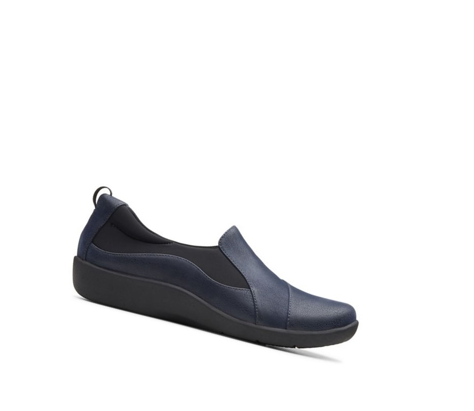 Chaussures Slip On Clarks Sillian Paz Larges Fit Femme Bleu Marine | QFDI51926