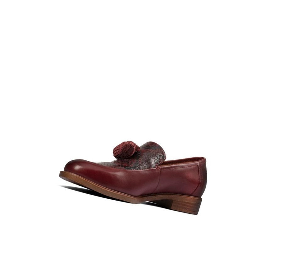 Chaussures Slip On Clarks Taylor Spring Cuir Femme Rouge Foncé | SGYV45816