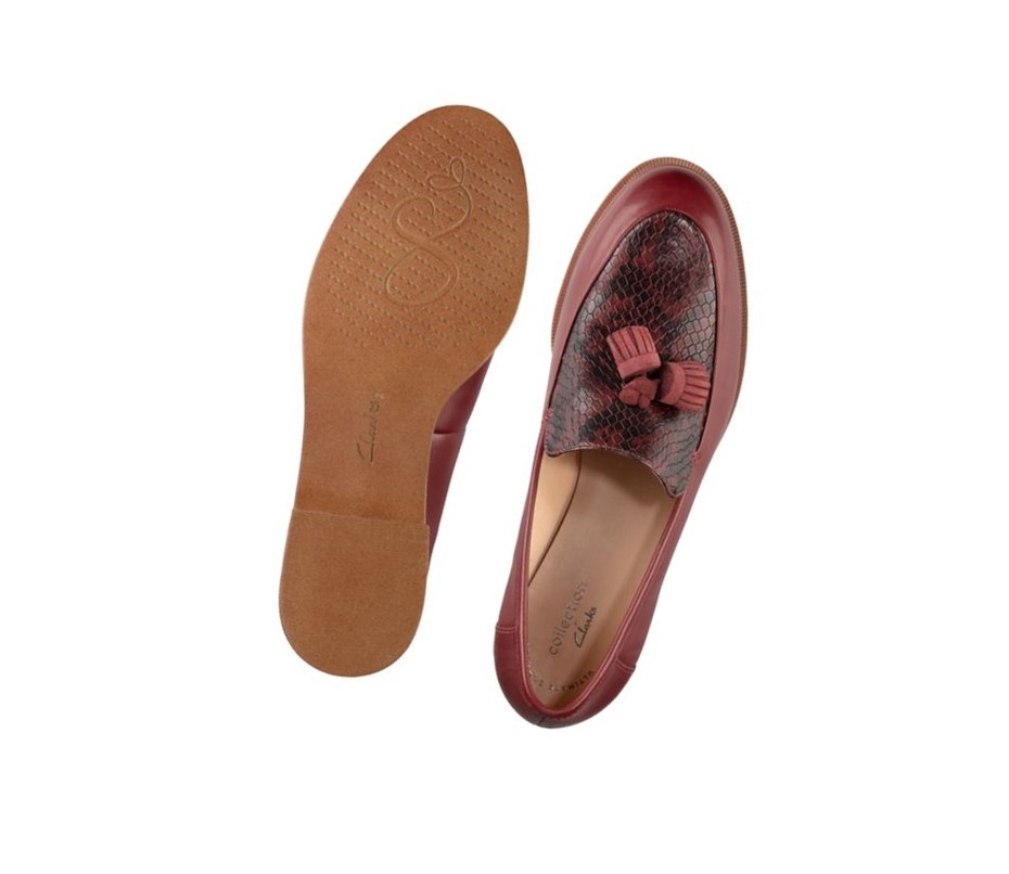 Chaussures Slip On Clarks Taylor Spring Cuir Femme Rouge Foncé | SGYV45816