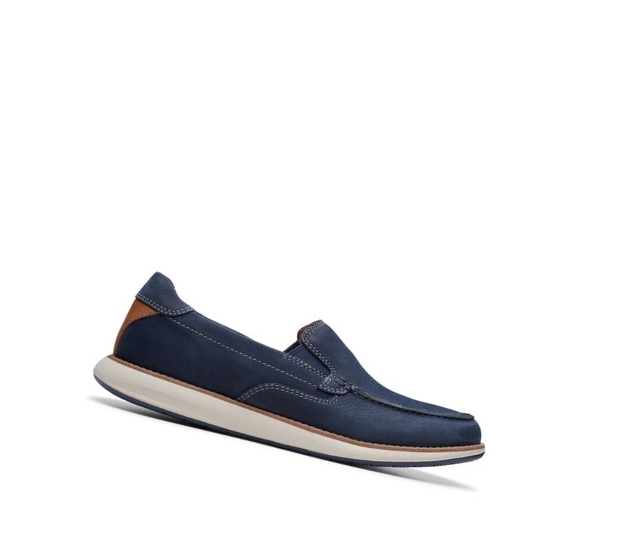 Chaussures Slip On Clarks Un Pilot Step Nubuck Cuir Homme Bleu Marine | UBKV91482