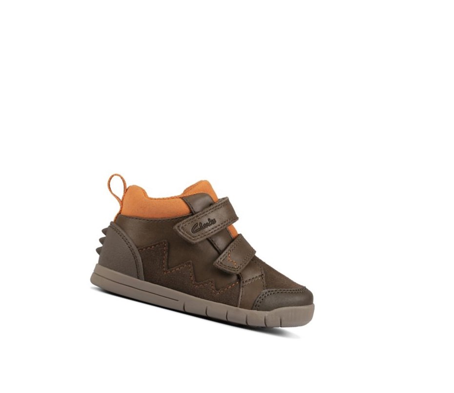 Chaussures de Marche Clarks Rex Park Cuir Garcon Kaki | IRQN91268