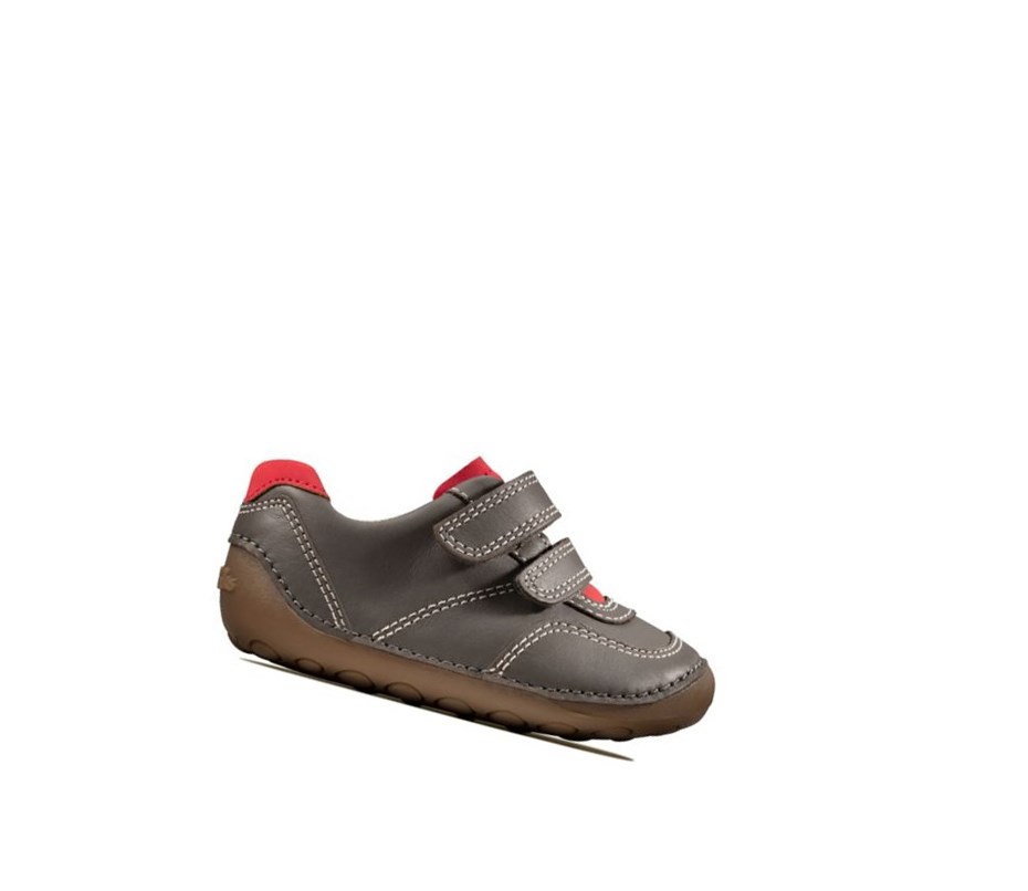 Chaussures de Marche Clarks Tiny Dusk Cuir Garcon Grise | UWHI49238