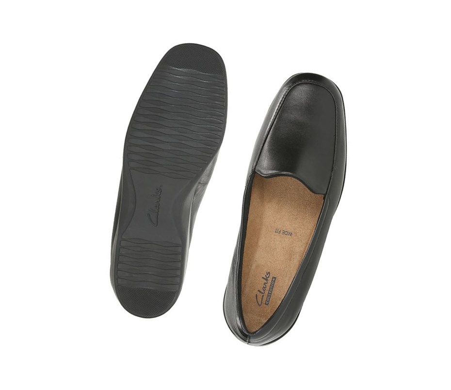 Loafers Clarks Georgia Cuir Larges Fit Femme Noir | GCVQ51429