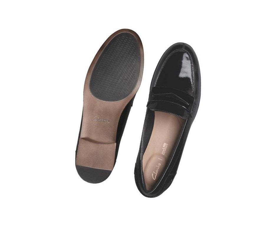 Loafers Clarks Hamble Vernis Cuir Femme Noir | RNSK89154