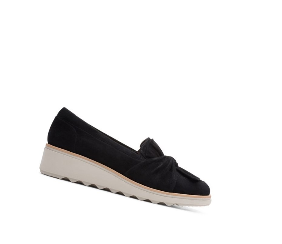 Loafers Clarks Sharon Dasher Daim Femme Noir | WJFH29058