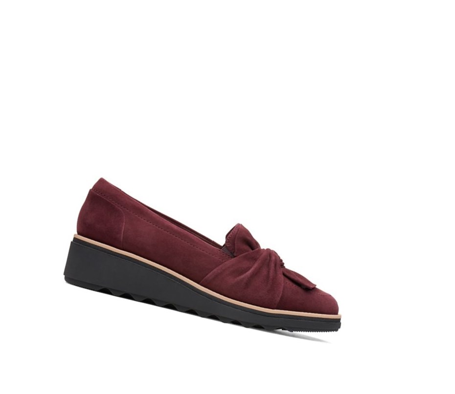 Loafers Clarks Sharon Dasher Daim Larges Fit Femme Bordeaux | TAJN02398