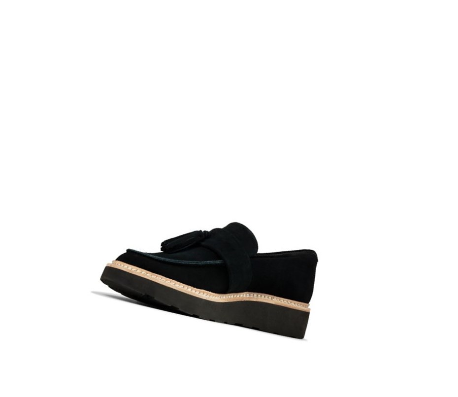 Loafers Clarks Trace Tassel Daim Femme Noir | MYJL81649