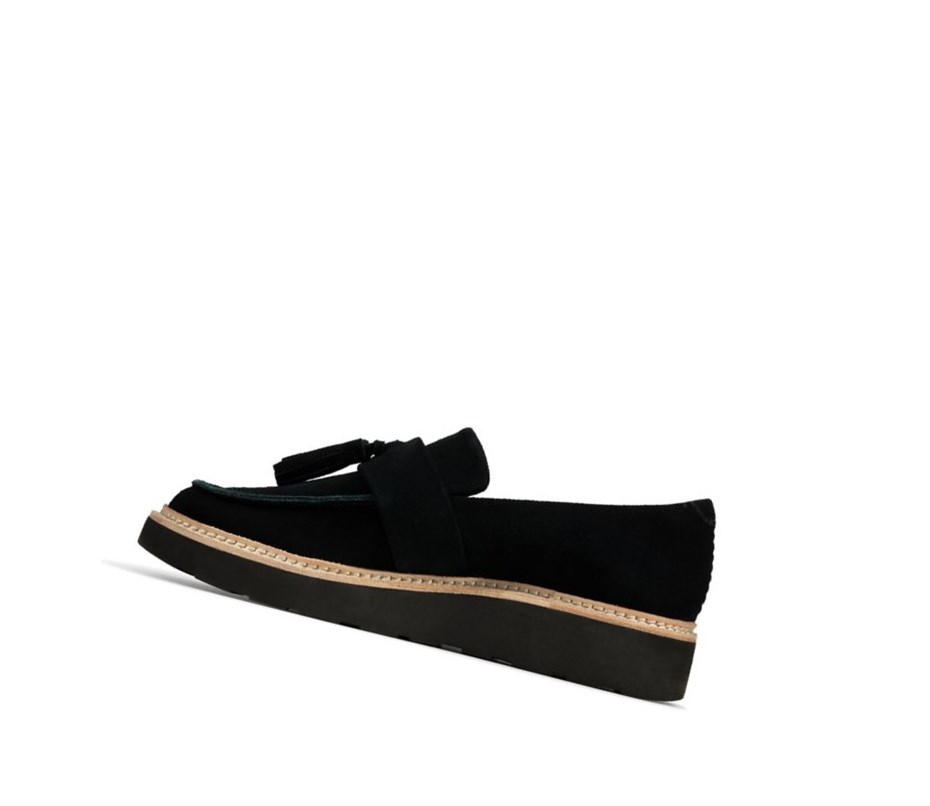 Loafers Clarks Trace Tassel Daim Femme Noir | MYJL81649