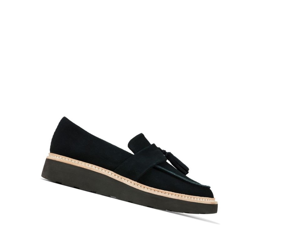 Loafers Clarks Trace Tassel Daim Femme Noir | MYJL81649