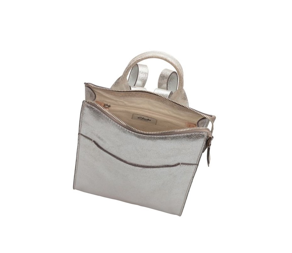 Sacs À Dos Clarks The Hayle Small Cuir Femme Argent | QTGR28071