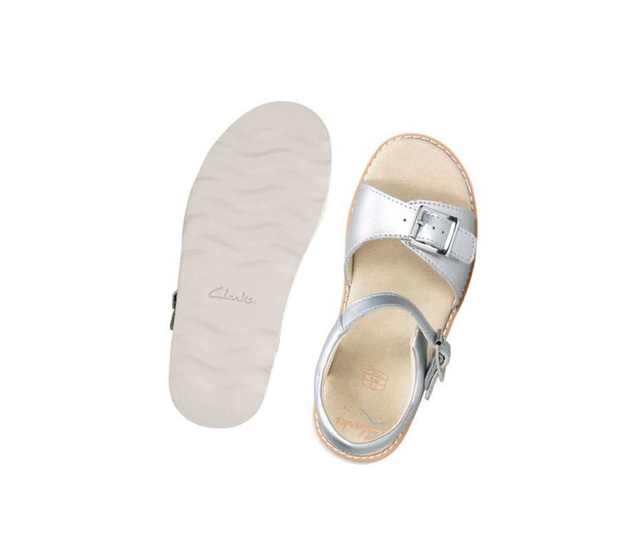 Sandales Casual Clarks Crown Bloom Cuir Fille Argent | AQXU37548