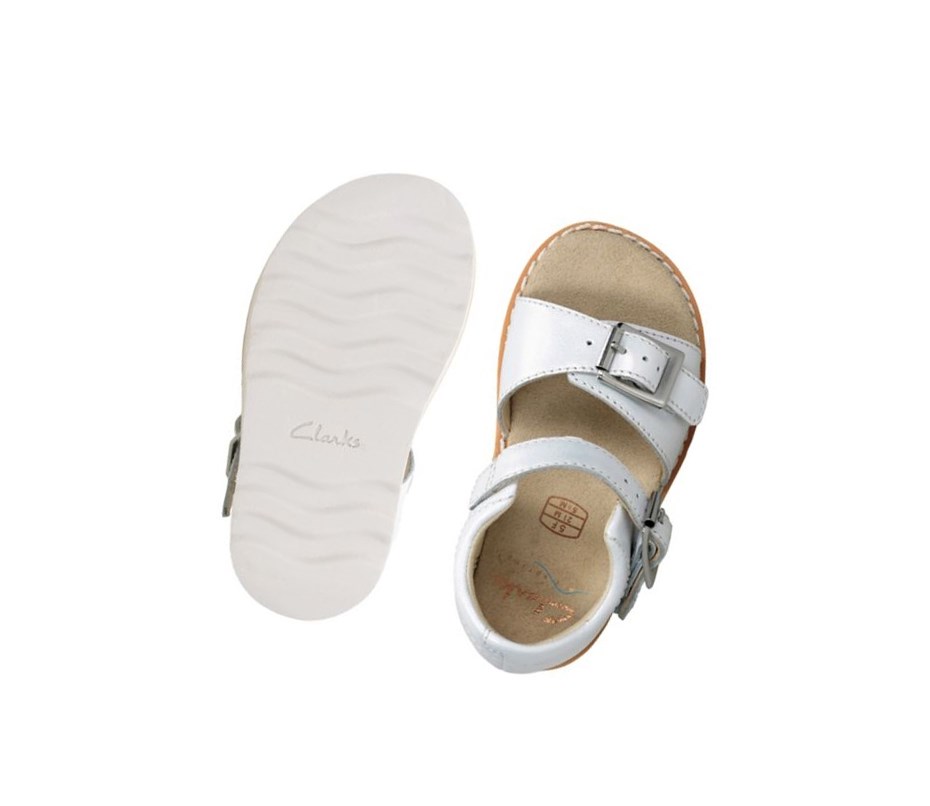 Sandales Casual Clarks Crown Bloom Cuir Fille Blanche | FXNQ26149