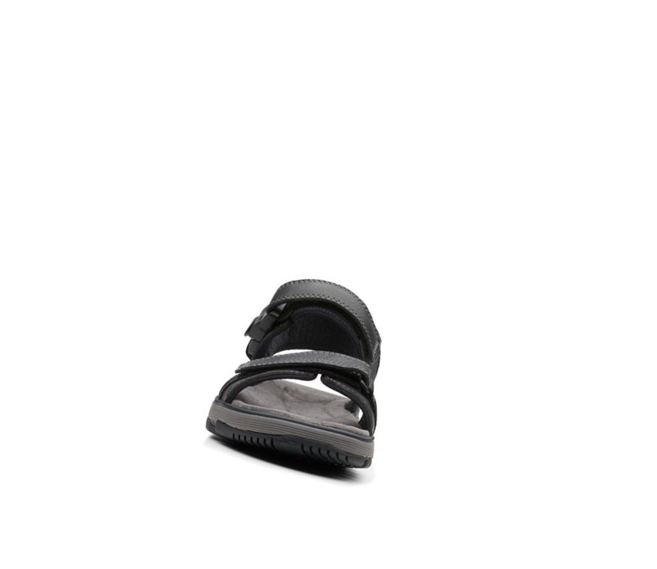 Sandales Casual Clarks Un Trek Part Cuir Homme Noir | FJXM30967