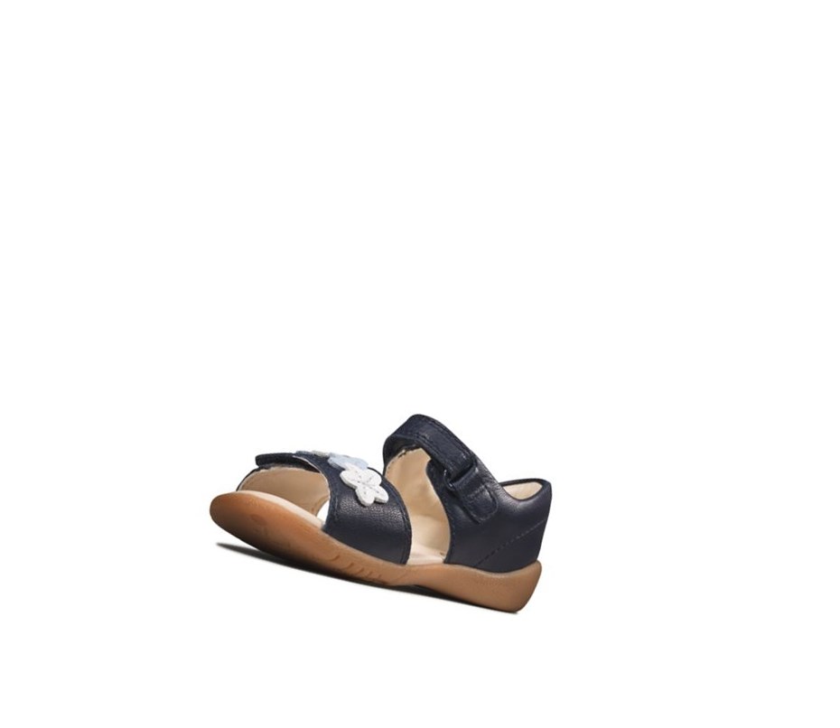 Sandales Casual Clarks Zora Finch Cuir Fille Bleu Marine | ANVL28743