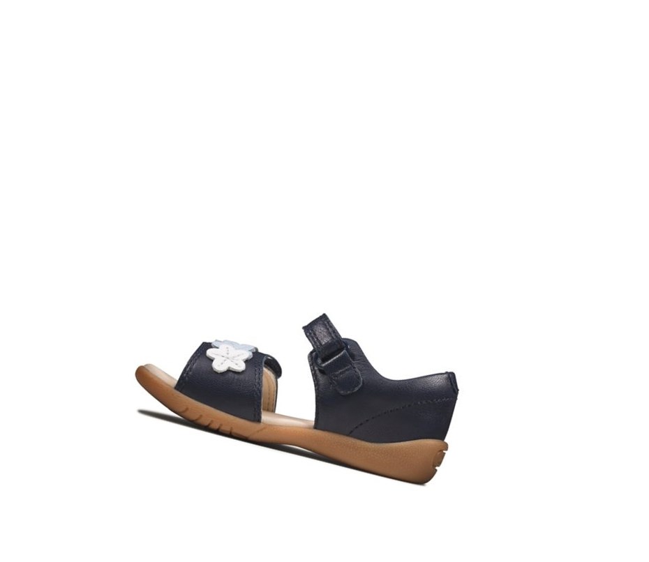 Sandales Casual Clarks Zora Finch Cuir Fille Bleu Marine | ANVL28743