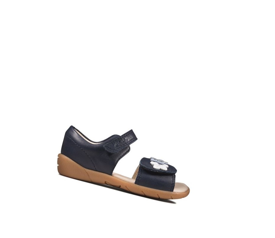 Sandales Casual Clarks Zora Finch Cuir Fille Bleu Marine | ANVL28743