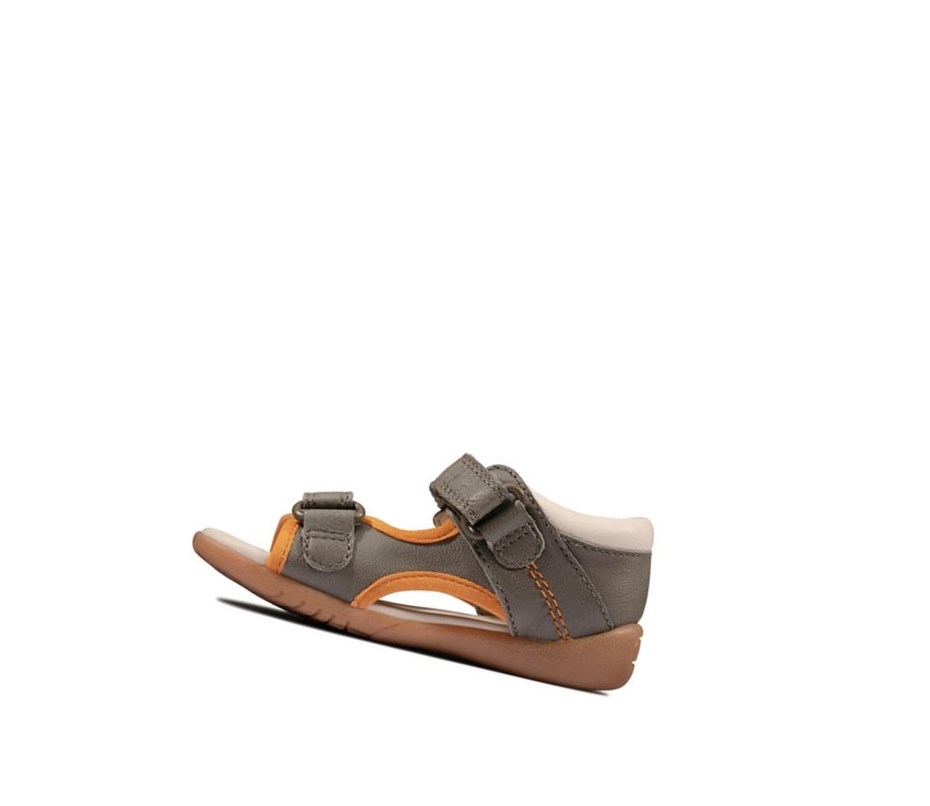 Sandales Casual Clarks Zora Spirit Cuir Garcon Kaki | DRGF97540