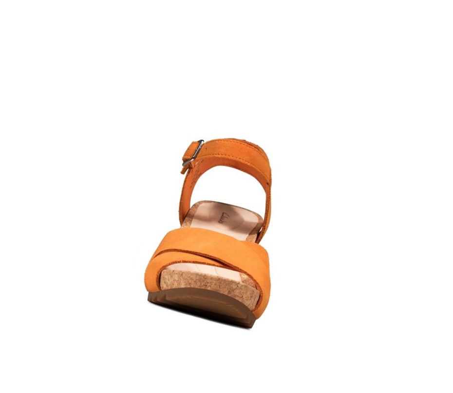 Sandales Compensées Clarks Flex Sun Daim Femme Orange | DOFC10728