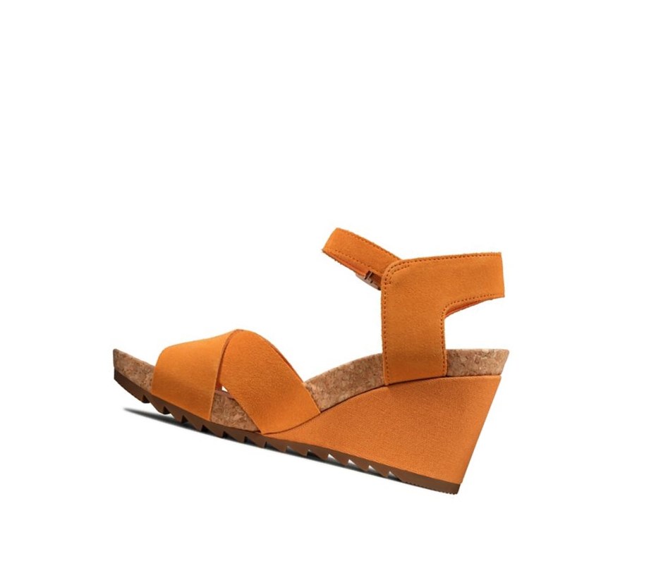 Sandales Compensées Clarks Flex Sun Daim Femme Orange | DOFC10728