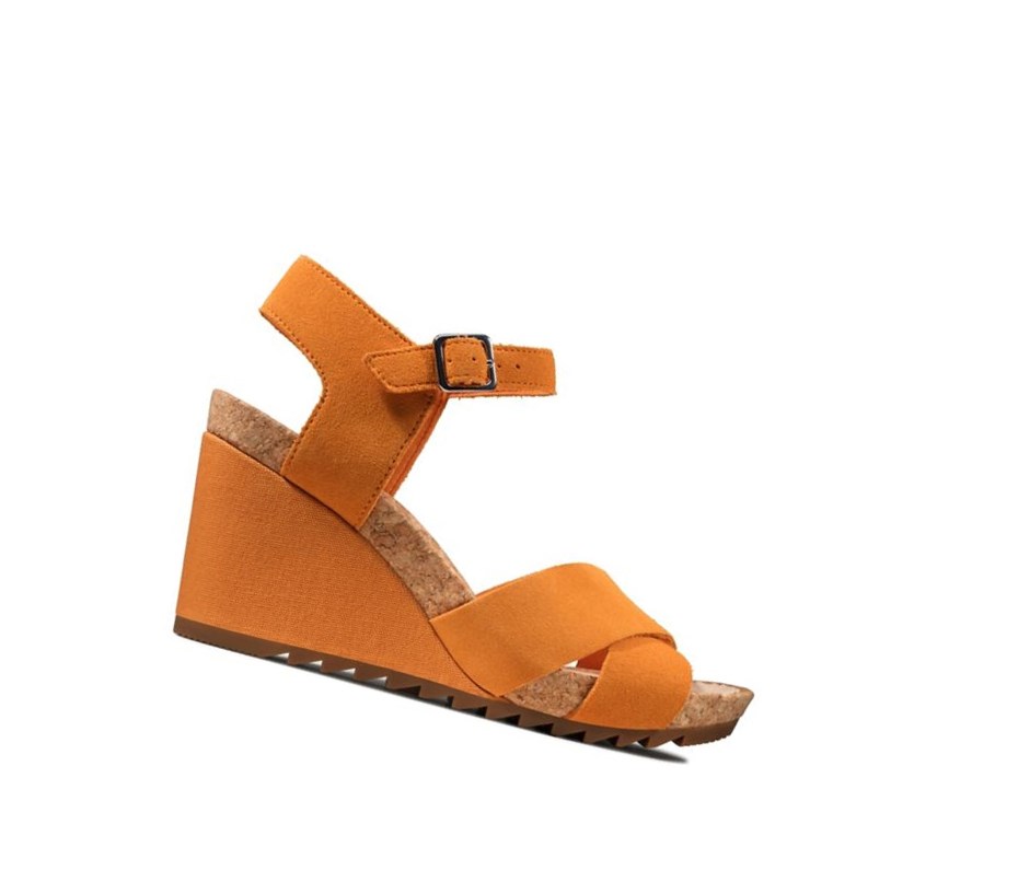 Sandales Compensées Clarks Flex Sun Daim Femme Orange | DOFC10728