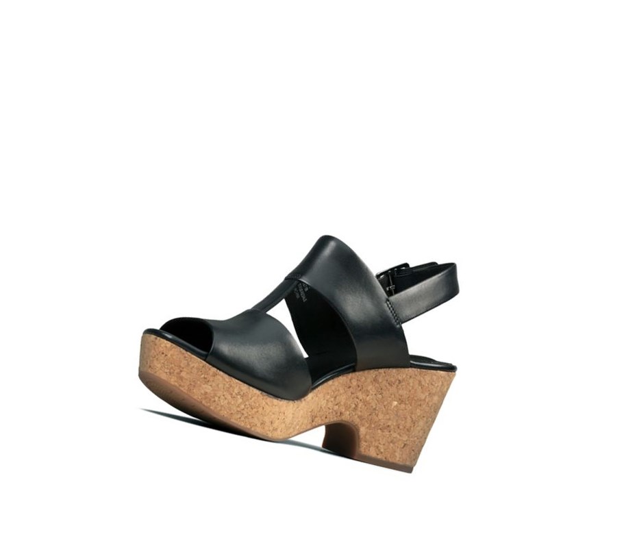 Sandales Compensées Clarks Maritsa Glad Cuir Femme Noir | ZCMF95678