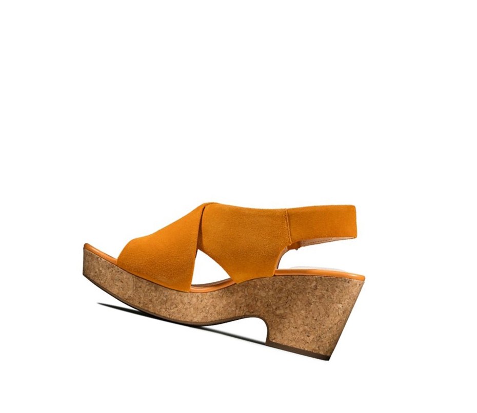 Sandales Compensées Clarks Maritsa Lara Daim Femme Orange | SBYW65872