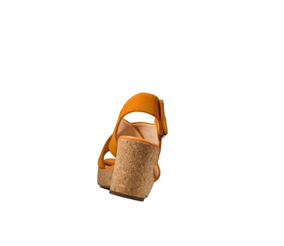 Sandales Compensées Clarks Maritsa Lara Daim Femme Orange | SBYW65872