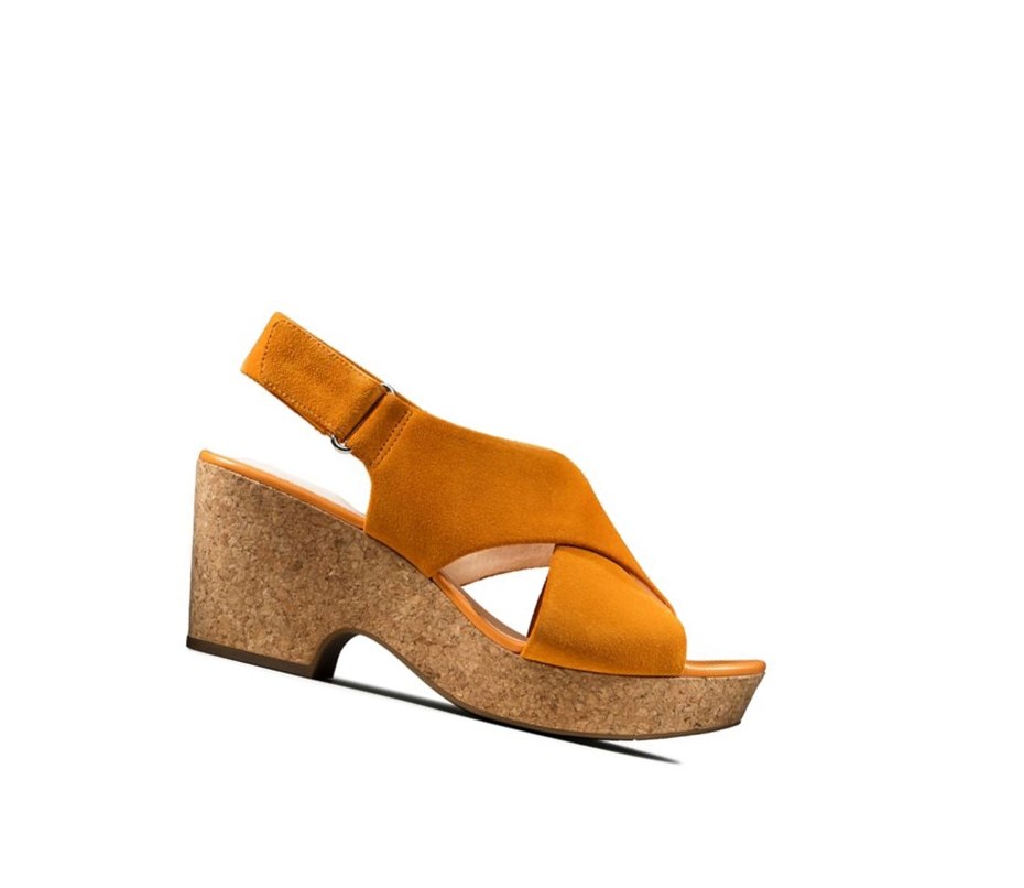 Sandales Compensées Clarks Maritsa Lara Daim Femme Orange | SBYW65872