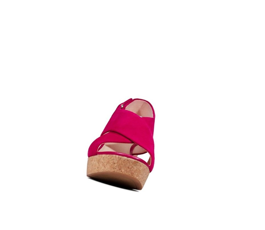 Sandales Compensées Clarks Maritsa Lara Daim Femme Fushia | SKOX07952