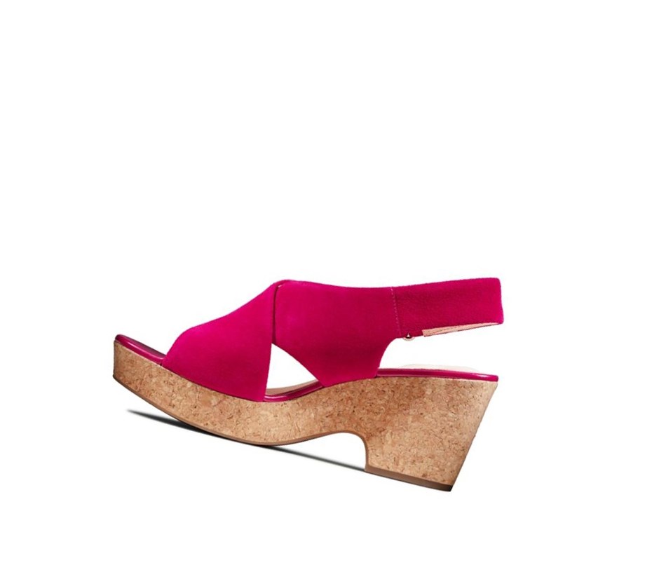 Sandales Compensées Clarks Maritsa Lara Daim Femme Fushia | SKOX07952