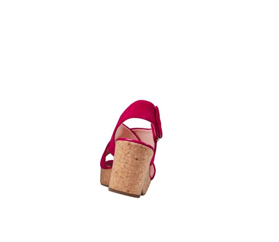 Sandales Compensées Clarks Maritsa Lara Daim Femme Fushia | SKOX07952