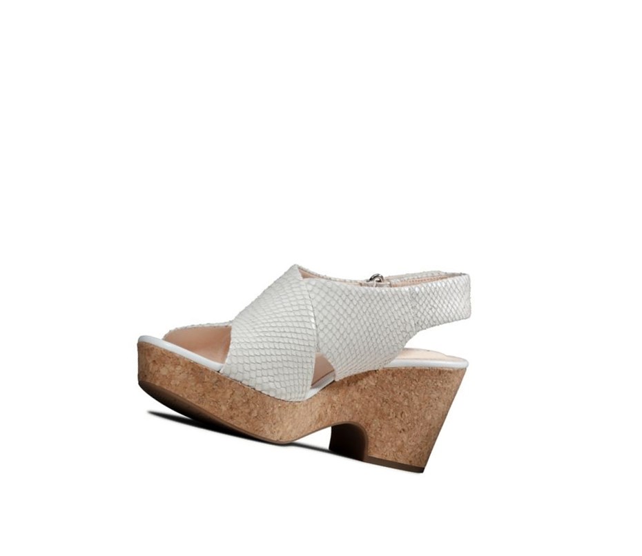 Sandales Compensées Clarks Maritsa Lara Cuir Femme Blanche Serpent | SNVO29853