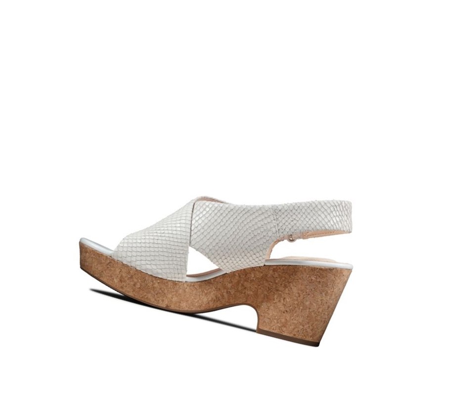 Sandales Compensées Clarks Maritsa Lara Cuir Femme Blanche Serpent | SNVO29853