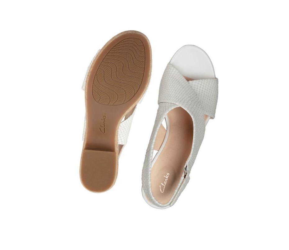 Sandales Compensées Clarks Maritsa Lara Cuir Femme Blanche Serpent | SNVO29853